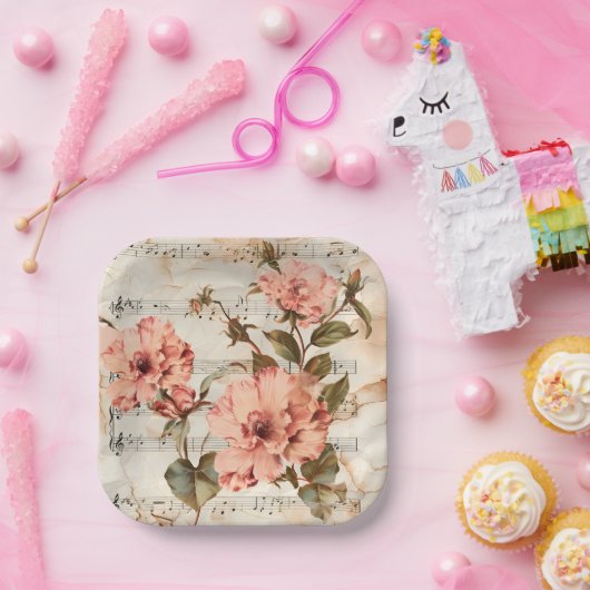 Peach Poppies Music Sheet Pappteller (Party)