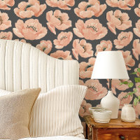 Peach Poppies on Gray Elegant Floral