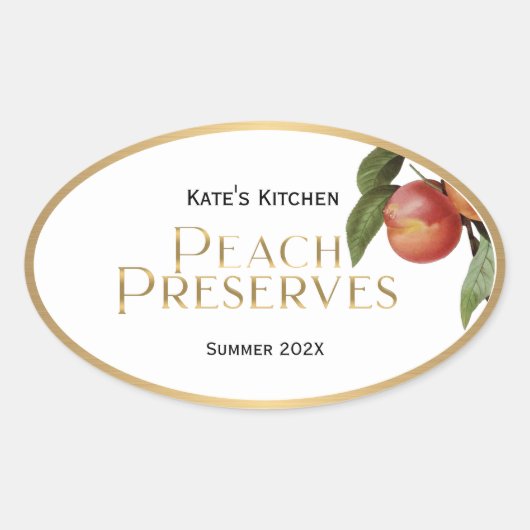 Peach Preserve Jelly Label Vintag Ovaler Aufkleber (Vorderseite)