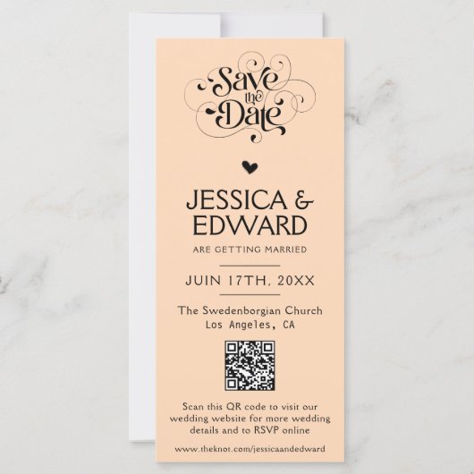 Peach Puff Save the Date Foto Stand Qr Code (Rückseite)
