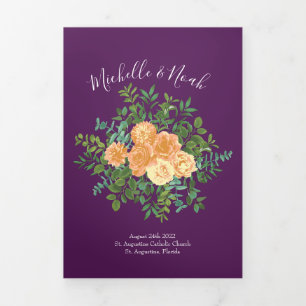 Peach Pum Lila Peony Rose Hochzeitsprogramme Dreifach-gefaltete Programmkarte