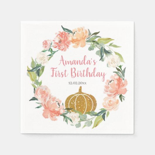 Peach Pumpkin Birthday Paper Napkins Serviette (Vorderseite)