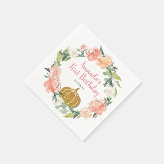 Peach Pumpkin Birthday Paper Napkins Serviette (Ecke)