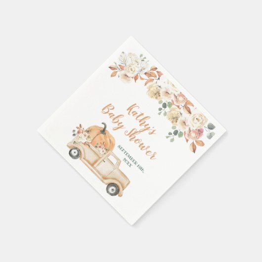 Peach Pumpkin Rustic Truck Babydusche Napkins Serviette (Ecke)