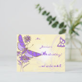 Peach Purple Butterfly Invitation Card RSVP Karte (Stehend Vorderseite)