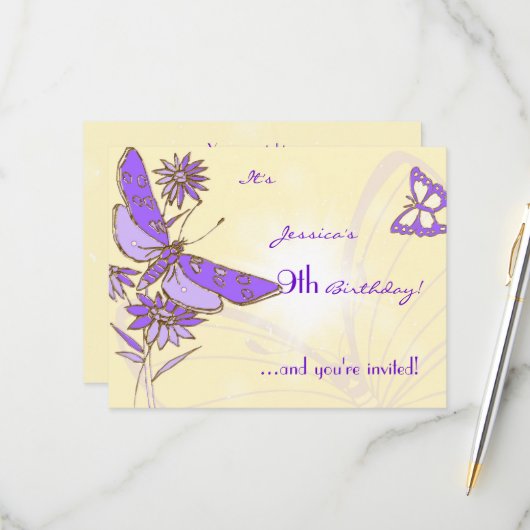 Peach Purple Butterfly Invitation Card RSVP Karte (Vorderseite/Rückseite Beispiel)