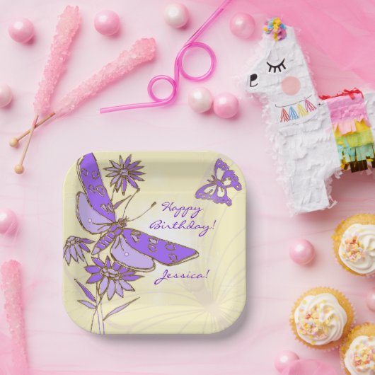 Peach Purple Butterfly Throw Pillow Pappteller (Party)