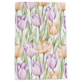 Peach Purple Tulip Pattern Elegant Spring Floral Mittlere Geschenktüte (Vorderseite)