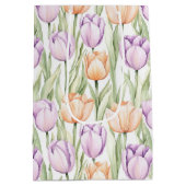 Peach Purple Tulip Pattern Elegant Spring Floral Mittlere Geschenktüte (Rückseite)