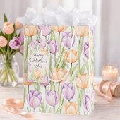 Peach Purple Tulip Pattern Elegant Spring Floral Mittlere Geschenktüte