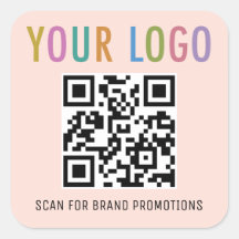 Peach QR Code Stickers Custom Business Logo Square