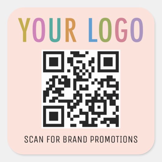 Peach QR Code Stickers Custom Business Logo Square (Vorderseite)