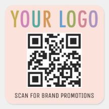 Peach QR Code Stickers Custom Business Logo Square