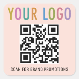 Peach QR Code Stickers Custom Business Logo Square