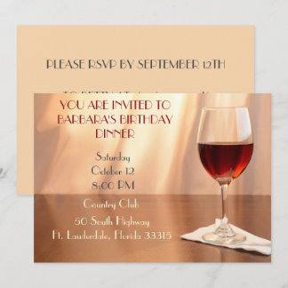 Peach Raffinierter Rotwein Geburtstag Einladung