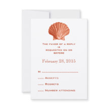 Peach Rattan Seashell Wedding Reply RSVP Cards