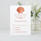 Peach Rattan Seashell Wedding Reply RSVP Cards (Stehend Vorderseite)