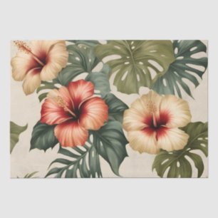 Peach, Red and White Tropical Hibiskus Seidenpapier