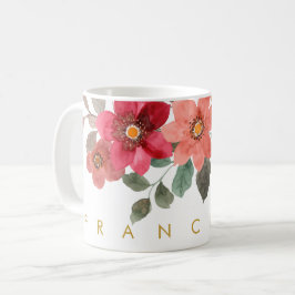 Peach Red Floral Aquarell Fügen Sie Ihren Namen hi Kaffeetasse