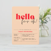 Peach & Red minimalistisch "Hallo, Vier-oh!" 40. Einladung (Stehend Vorderseite)
