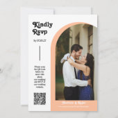 Peach Retro Arch Foto QR Code UAWG Groovy Einladung (Rückseite)