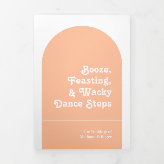 Peach Retro Boho Arch Foto QR Code Wedding Dreifach Gefaltete Einladung (Cover)
