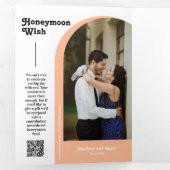 Peach Retro Boho Arch Foto QR Code Wedding Dreifach Gefaltete Einladung (Innen Erste Seite)