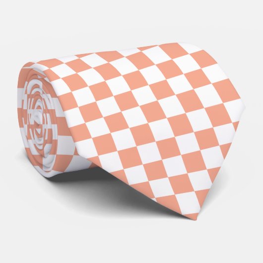 Peach Retro Checkerboard Krawatte (Gerollt)