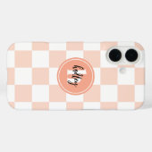 Peach Retro Karo Monogramm Case-Mate iPhone Hülle (Rückseite (Horizontal))