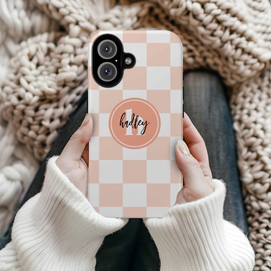 Peach Retro Karo Monogramm Case-Mate iPhone Hülle