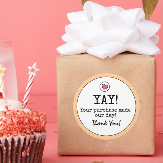 Peach Retro mit Herz Business Vielen Dank Runder Aufkleber (Party)