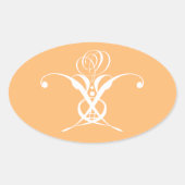 Peach Retro Weiße Geblüht Rose Ovaler Aufkleber (Vorderseite)