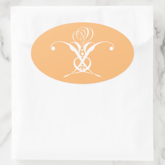 Peach Retro Weiße Geblüht Rose Ovaler Aufkleber (Tasche)