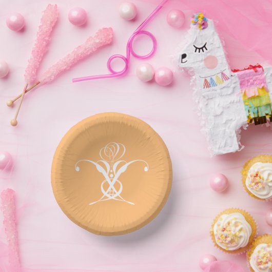 Peach Retro Weiße Geblüht Rose Pappteller (Party)