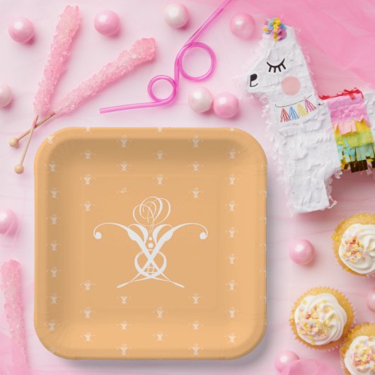 Peach Retro Weiße Geblüht Rose Pappteller (Party)