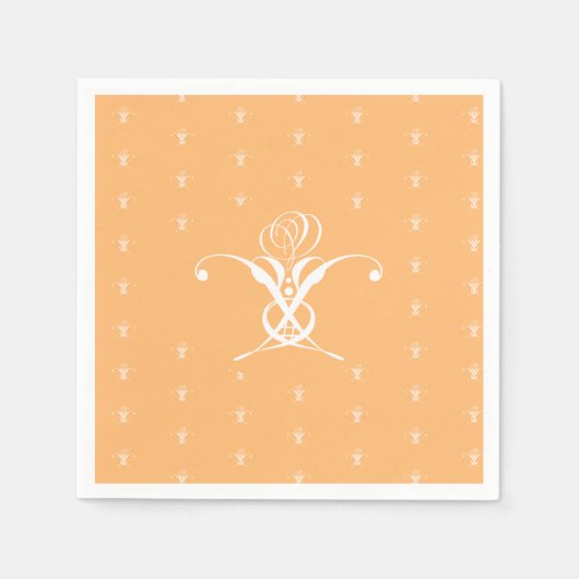 Peach Retro Weiße Geblüht Rose Serviette (Vorderseite)