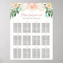 Peach Rose 12 Tables Wedding Seating Chart Poster