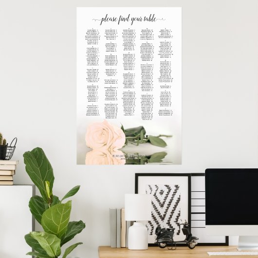 Peach-Rose Alphabetische Hochzeitstabelle Poster (Heimbüro)