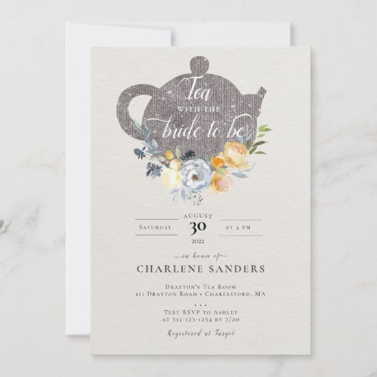 Peach Rose and Thistle Floral Bridal Tee Einladung (Vorderseite)