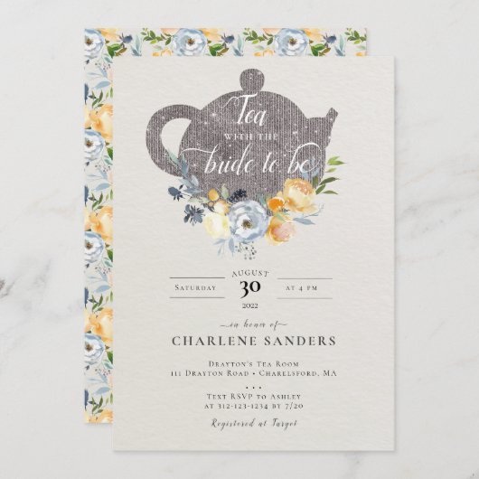 Peach Rose and Thistle Floral Bridal Tee Einladung (Vorne/Hinten)