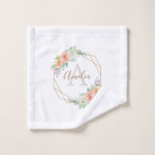 Peach-Rose Aquarellfarben-Floral-Monogramm Badhandtuch Set (Waschlappen)
