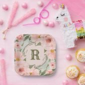 Peach Rose auf Sage Green Personalisiert Pappteller (Party)