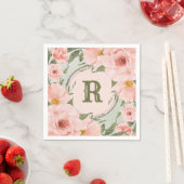 Peach Rose auf Sage Green Personalisiert Serviette (Beispiel)