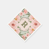 Peach Rose auf Sage Green Personalisiert Serviette (Ecke)