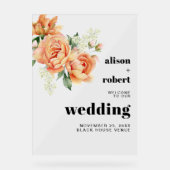 Peach Rose Blume Florenz Hochzeit WILLKOMMEN Acrylschild (Vorderseite)