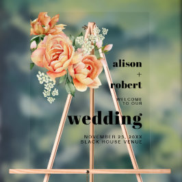 Peach Rose Blume Florenz Hochzeit WILLKOMMEN Acrylschild