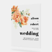 Peach Rose Blume Florenz Hochzeit WILLKOMMEN Acrylschild (Winkel)