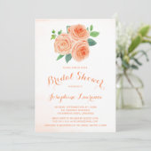 Peach Rose Blumendusche Einladungen (Stehend Vorderseite)