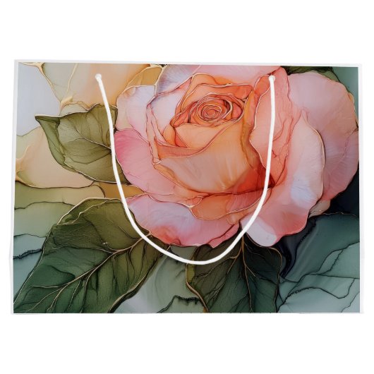 Peach Rose Blumenkohl Brautparty Große Geschenktüte (Rückseite)