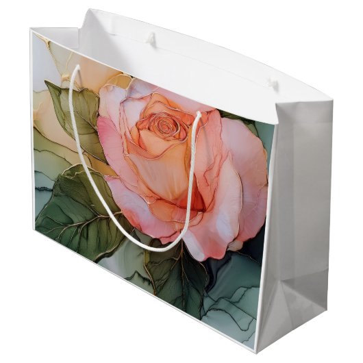 Peach Rose Blumenkohl Brautparty Große Geschenktüte (Rückseite Schrägansicht)